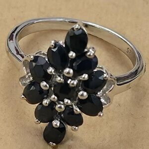 Sterling Silver 925 Blue Sapphire Cluster Ring 1.65 CTW Rhodium Plated Size 7